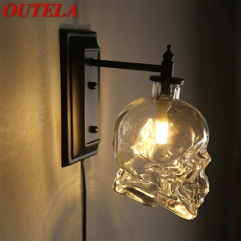 

OUTELA Classical Wall Light Nordic Creative Fixtures Skull Shade Design Sconce Lamp Industrial Wind Bar Decorative