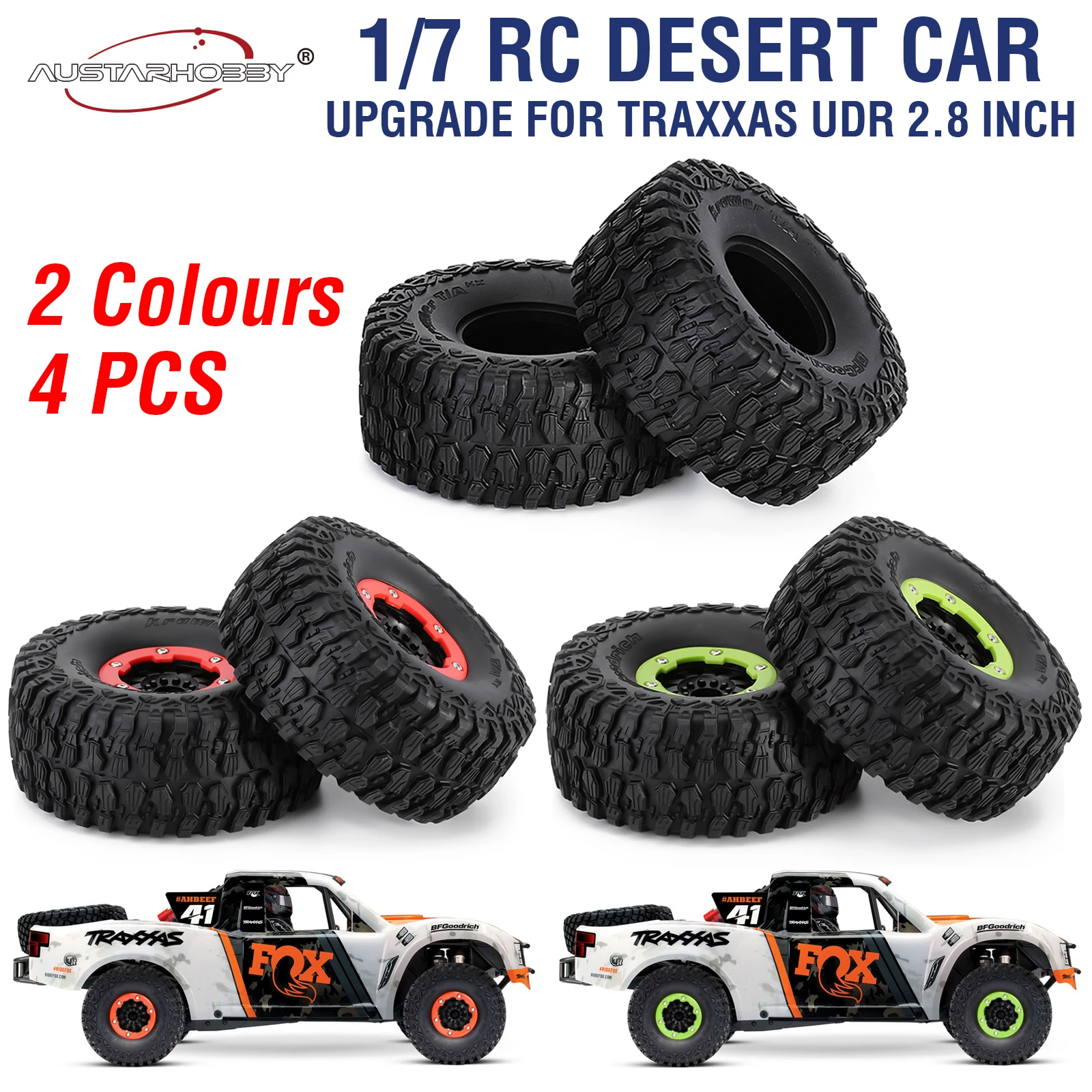 AUSTARHOBBY 17mm Hex RC Wheels and Tires 2.8in for 1/7 Desert Short Course Truck UDR Traxxas Off-road Buggy RC Car