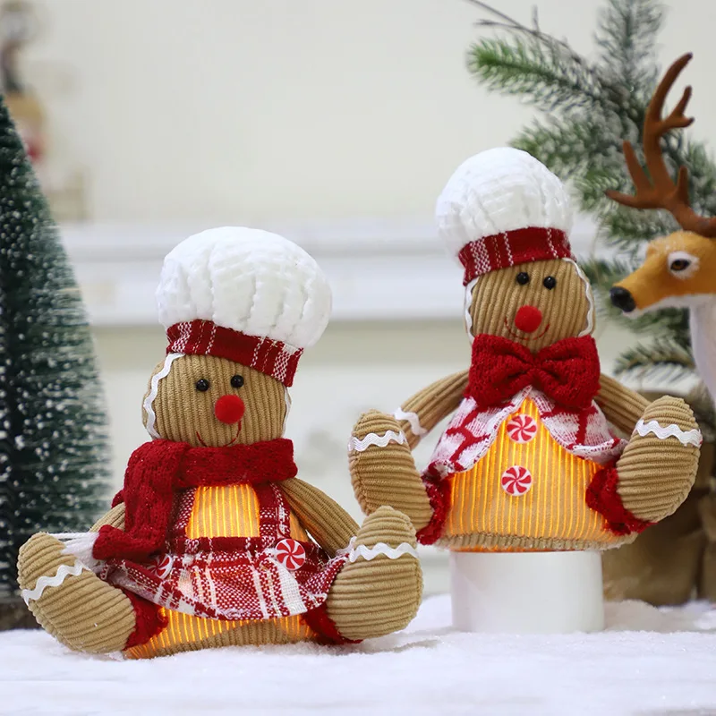 1pc White hat square gingerbread man statue ornament, a glowing Christmas gingerbread man decorative item