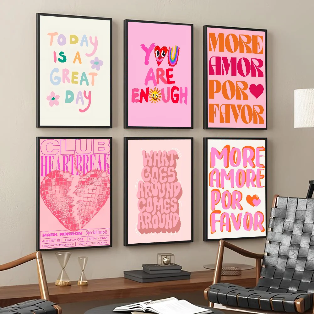 Maximalist More Amor Por Favor Colorful Eclectic Pink Love Quote Poster Stickers Living Room Bedroom Entrance Cafe Room Decor