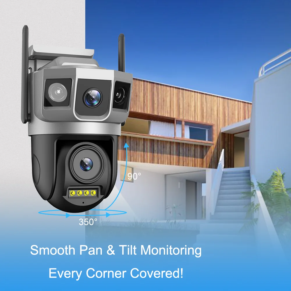V380 PRO 4MP Wifi Three Screen Camera Outdoor Double Lens Home Security IP Camera Video Pan Tilt Dome Camera Two Way Talk