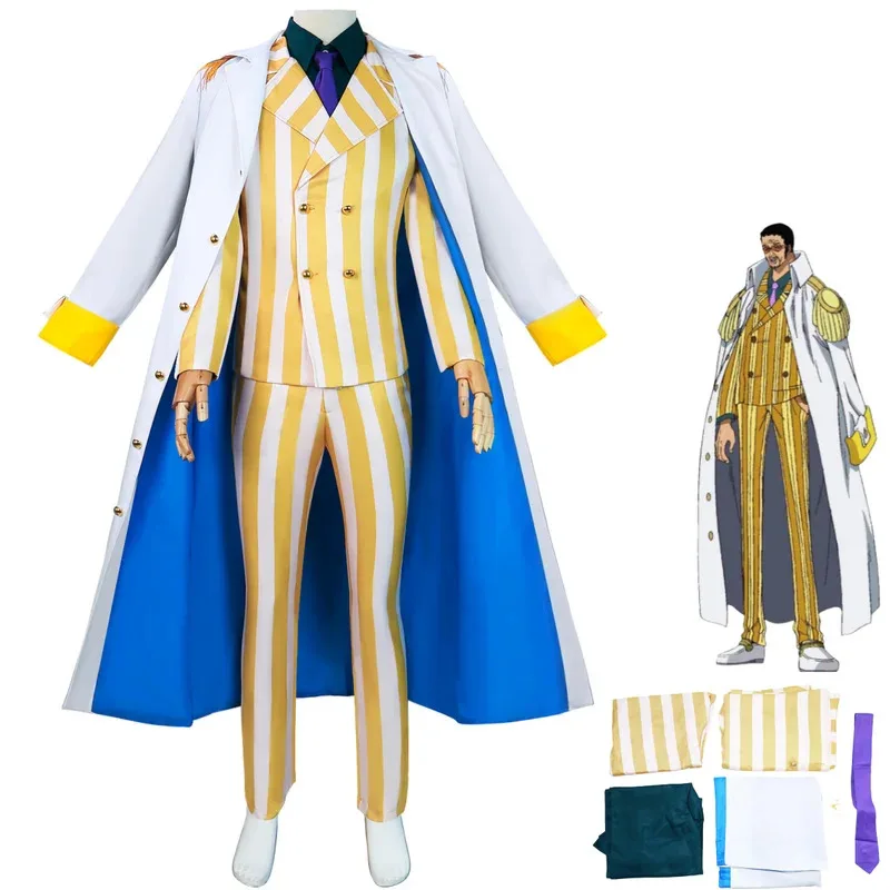 25COSAnime Borsalino Cosplay disfraz de Kizaru uniforme de almirante traje de Raya Amarilla hombre carnaval Halloween conjunto de Carnaval
