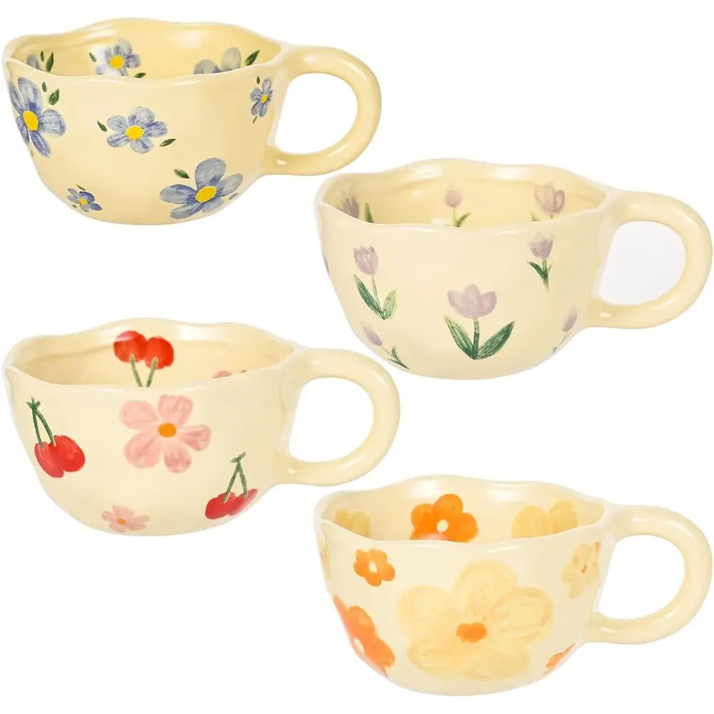 

Набор винтажных фарфоровых кофейных кружек 8 унций, с милым цветочным узором, без свинца, идеально подходят для латте или эспрессо (4 шт.)