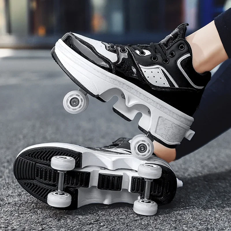 

Four-wheeled Deformation Parkour Shoes Four Wheels Rounds of Running Shoes Casual Sneakers Unisex Deform Roller Shoes Skating