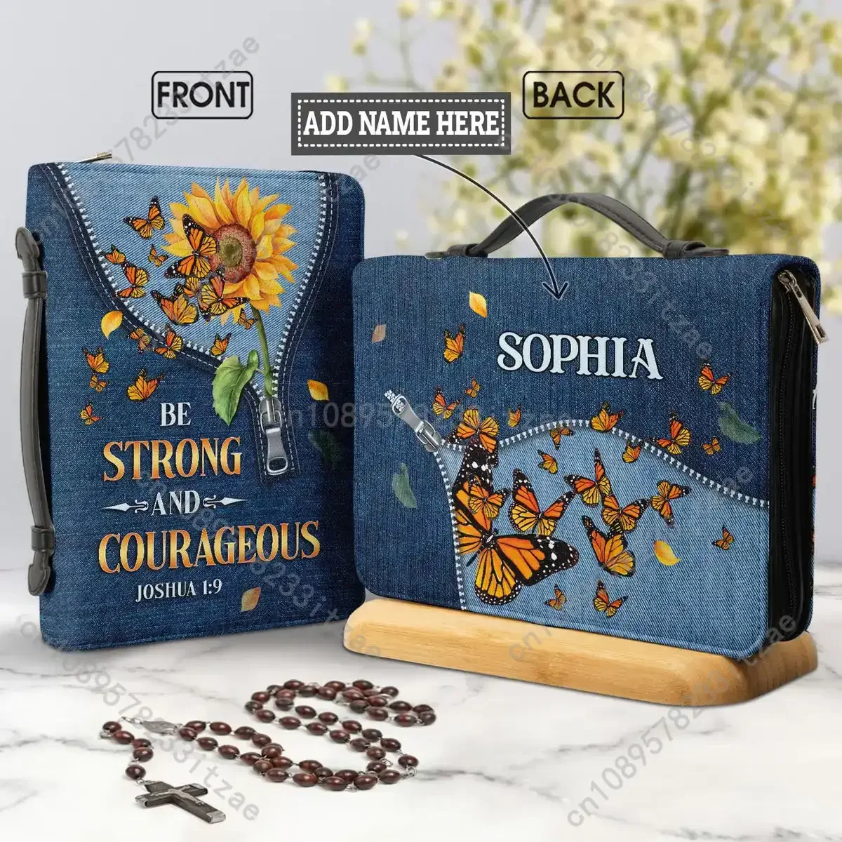 

Brand Sunflower Zipper Design Ladies Bible Storage Bags Women's PU Leather Handbags Study Book Holy Storage Boxes DIY Your Name