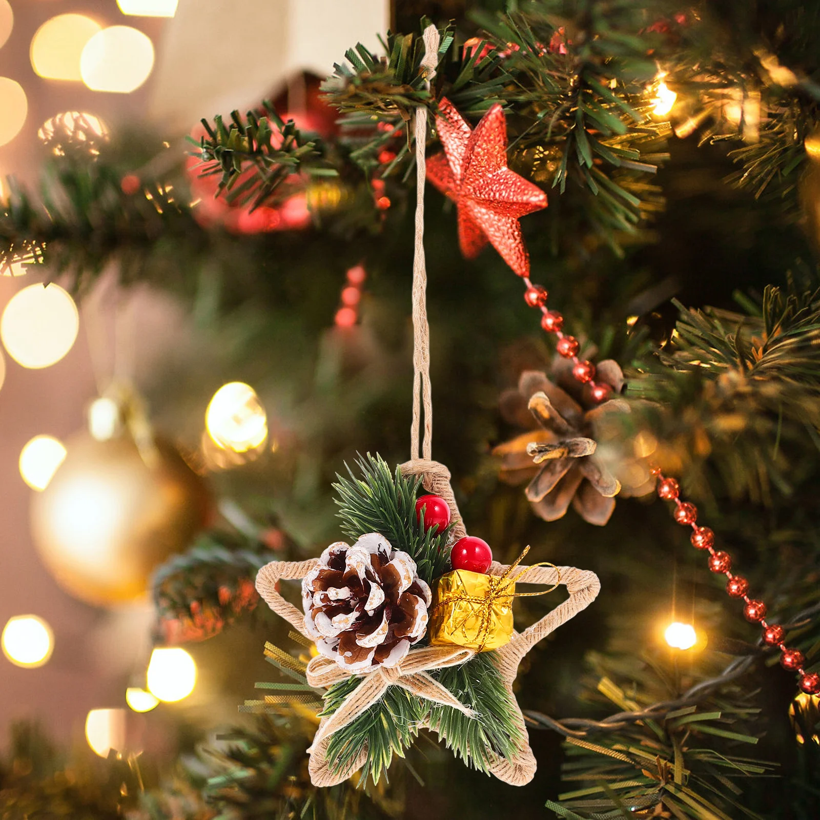 

Christmas Hanging Ornament Pentagram Style Brilliant Shine Easy to Hang Great for Holiday Tree Decor in Home Office Mall Xmas