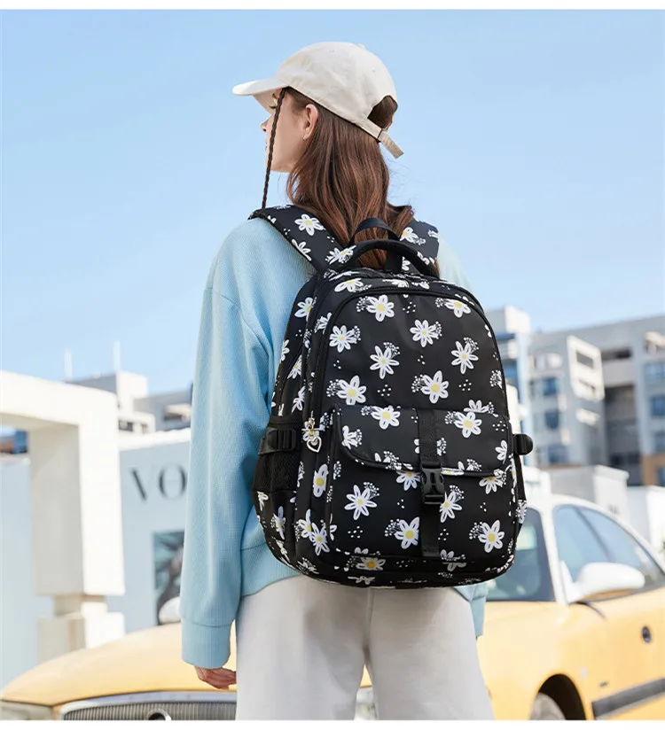 Large Capacity School Backpack for Girls Elementary Middle School Bags Purple Bookbag Student Flower Backpack with Many Pockets