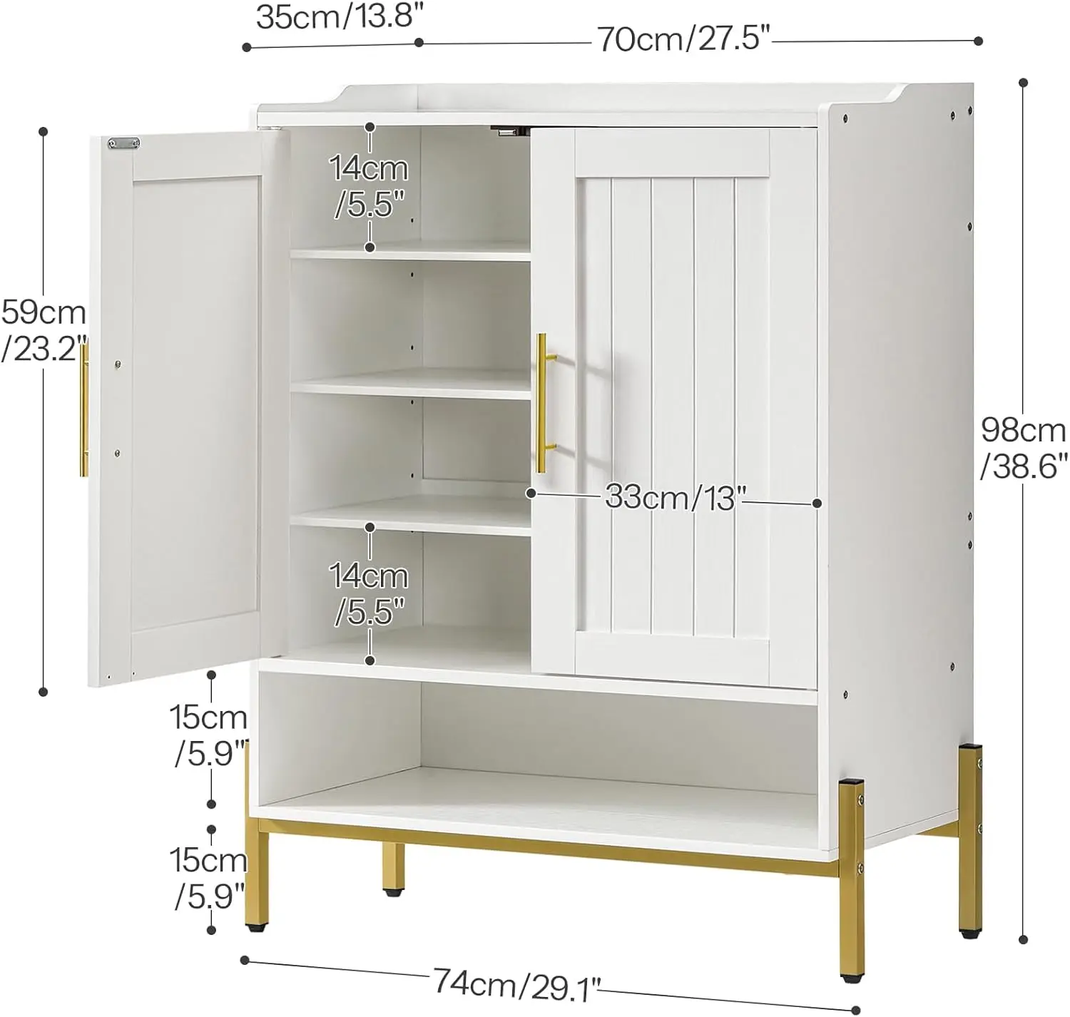 Cabinet, 5-Tier Storage Cabinet, Cabinet Storage for entryway, Organizer Cabinet with 3 Adjustable Shelves f