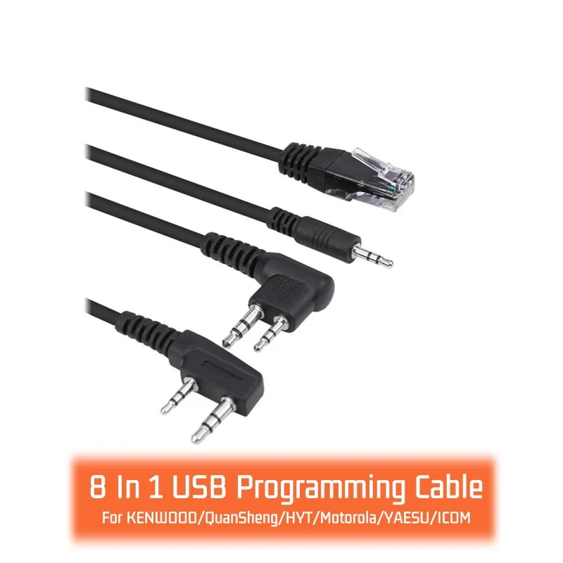 Computer USB Programming Cable, 8 in 1, Fit for Baofeng Moto, kenwoo VX, Handy Walkie Talkie, Car Radio, CD Software