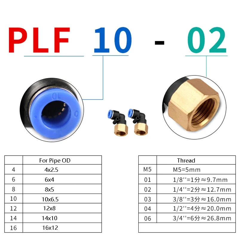 Pneumatic Air Connector Fitting PC PCF/PL/PLF 4/6/8/10/12mm Thread 1/8 1/4 3/8 1/2 Hose Fittings Pipe Quick Connectors