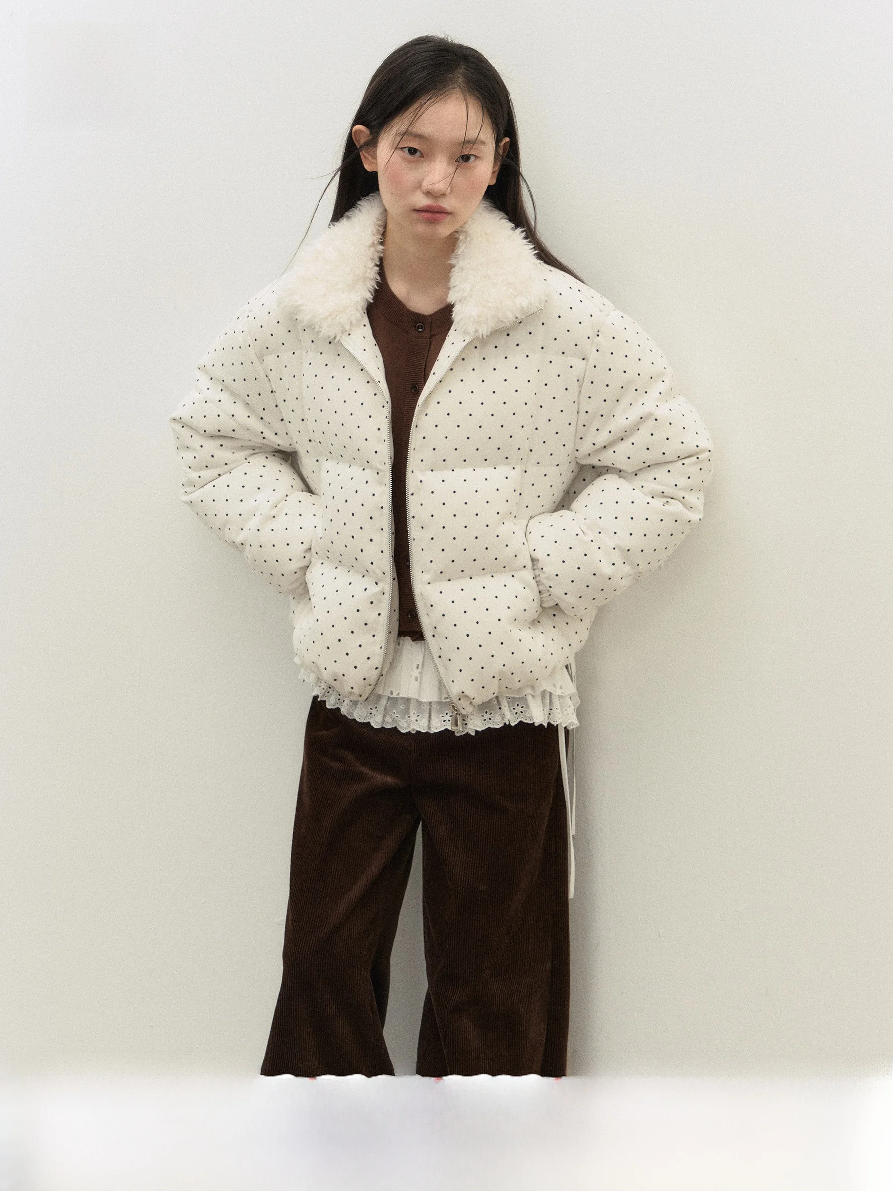 

Утепленная вельветовая куртка в горошек с наполнителем из 90% белого пуха, теплая верхняя одежда FFREEDOM, повседневная свободная куртка из полиэстера с принтом