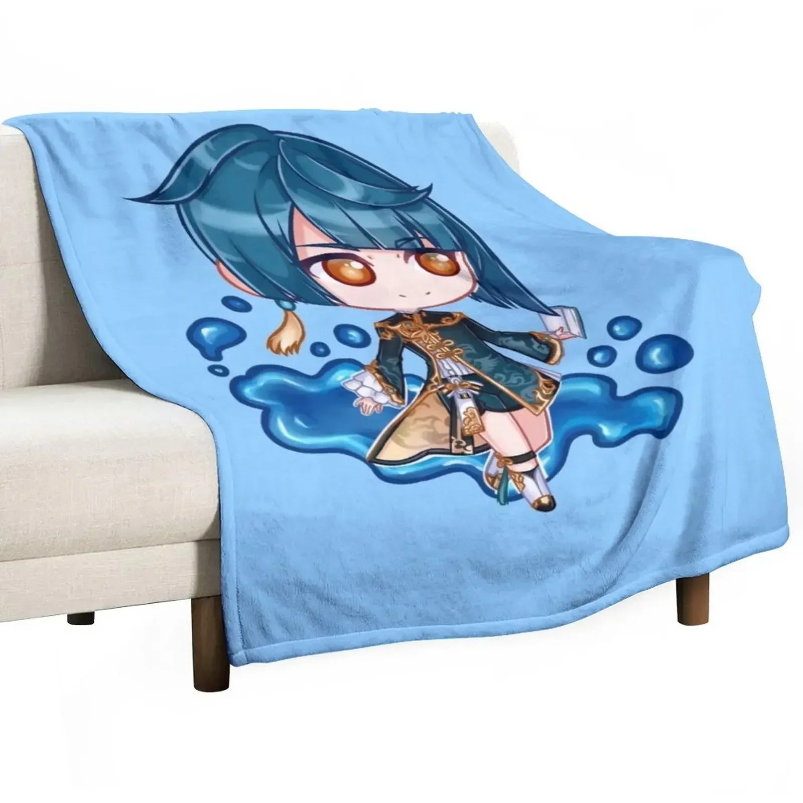 

New Xingqiu chibi Throw Blanket Tourist Flannel Picnic Weighted Blankets