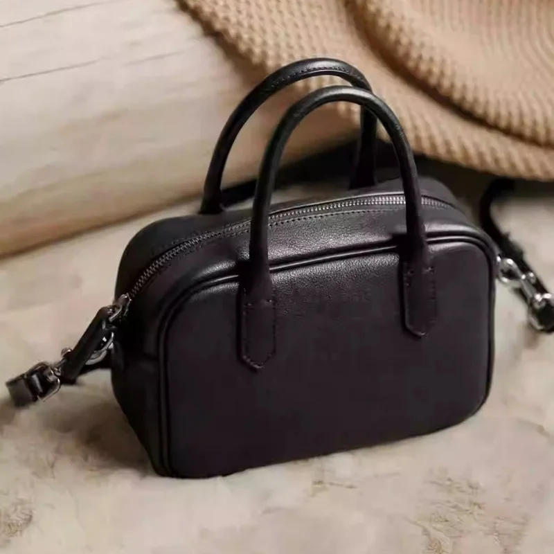 Leather Casual Crossbody Bag Single Shoulder Handbag Bowling Bag Women's Soft
