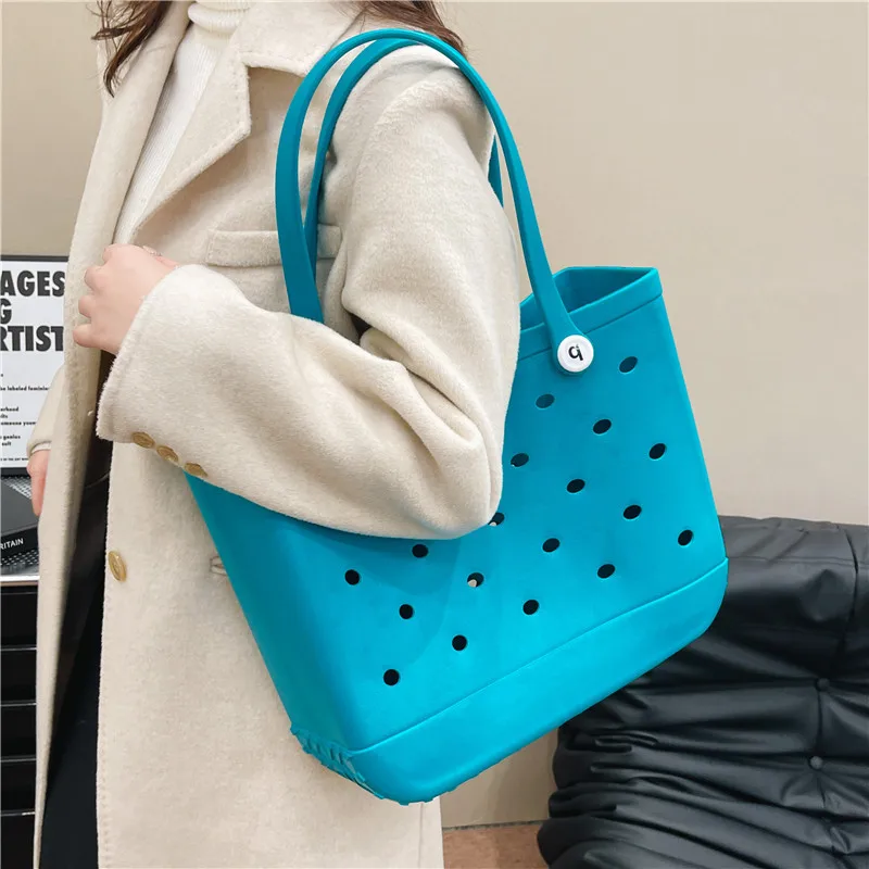 Waterproof Soft EVA Punched Beach Bag Handbag Summer Water Park Tote Basket Swimming Suit Towels Organizer Shoulder Bag Tote