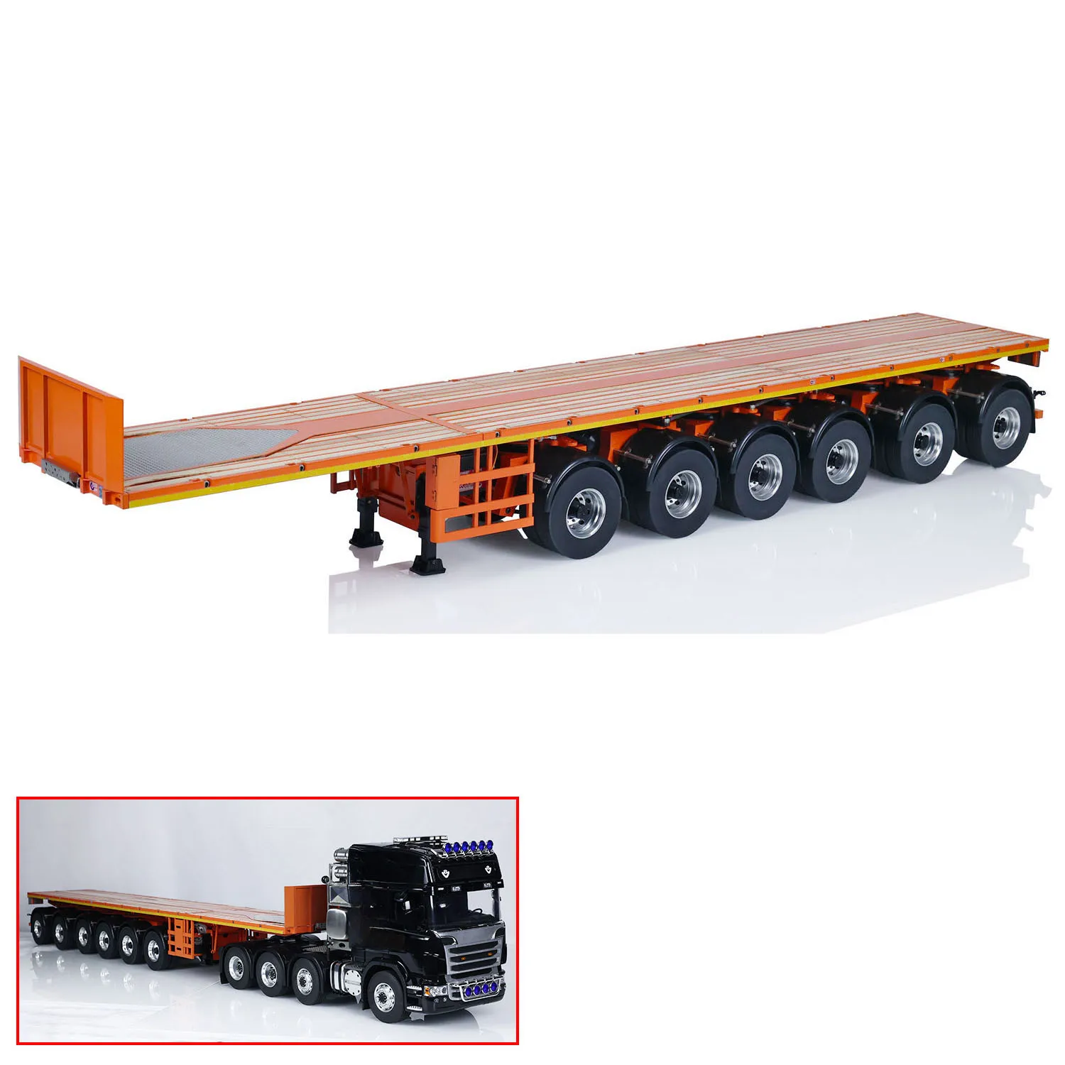 

1/14 NOOXION 6 Axles Metal Flat Trailer for Remote Control Tractor Truck RC Cars