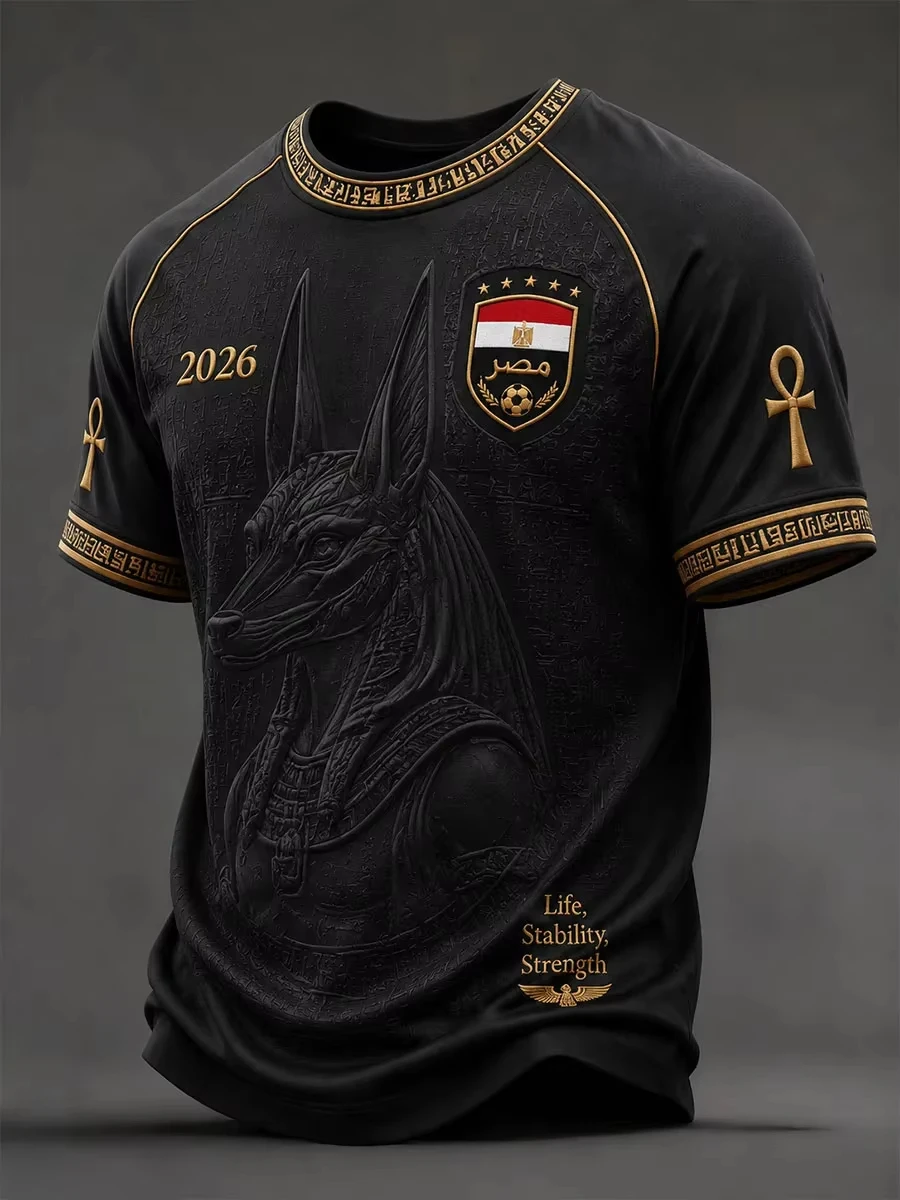 2026 Men Egypt National Team Raglan Football Shirt Full Ancient Egyptian Relief Jacquard Quick Dry Breathable Fan Sport Jersey