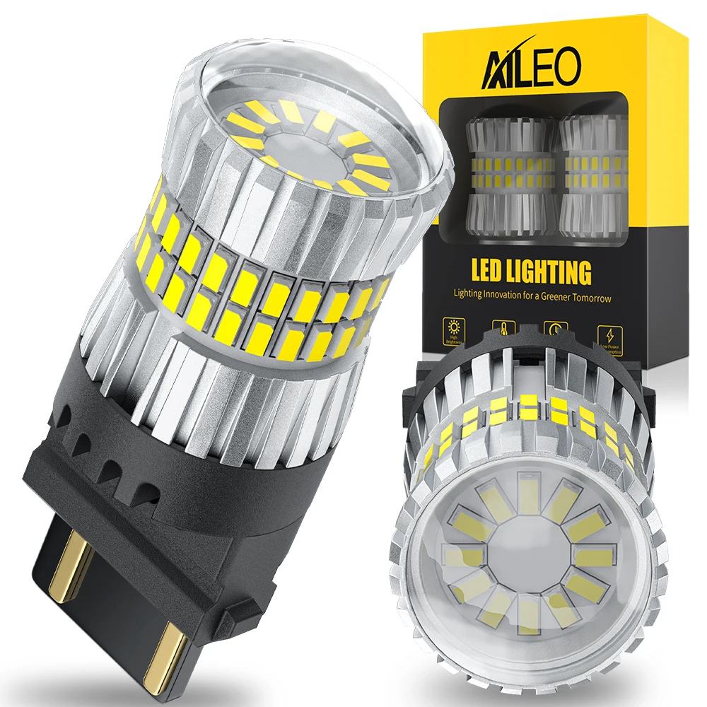 AILEO 2Pcs Reverse Lights Canbus 3156 P27W T25 3157 P27/7W LED Bulb No polarity Daylights Brake Tail Turn Signal Light 5014 SMD