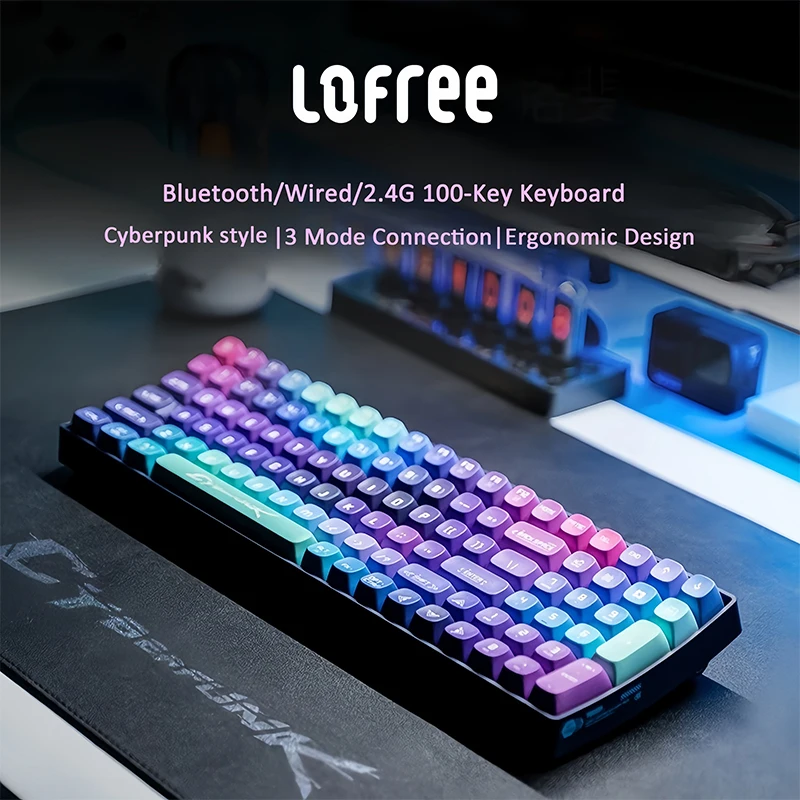 Lofree Cyberpunk 100 Keys Wireless Three Mode Mechanical Keyboard Red Axis Bluetooth/2.4G/Wired for Gaming PC Tablet