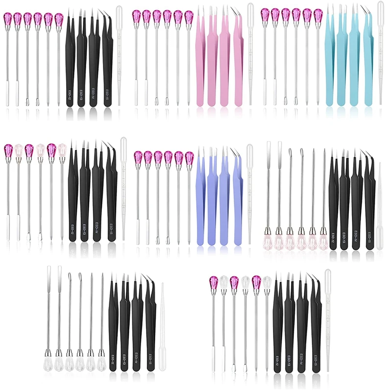 Agitando Agulha Colher Tool Set, Resina Mold Tools, Precision Kit, Pinças, 11 pcs
