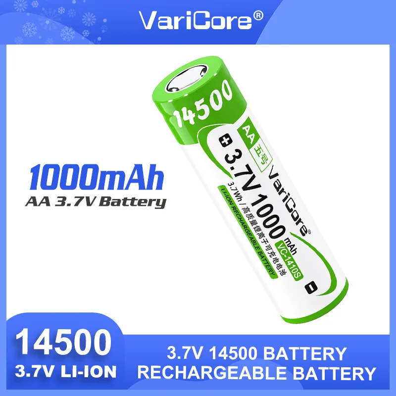 VariCore VC-1410S 14500 AA 3.7 فولت 1000 مللي أمبير بطارية ليثيوم قابلة للشحن ذات سعة كبيرة للتحكم عن بعد في الماوس والمزيد