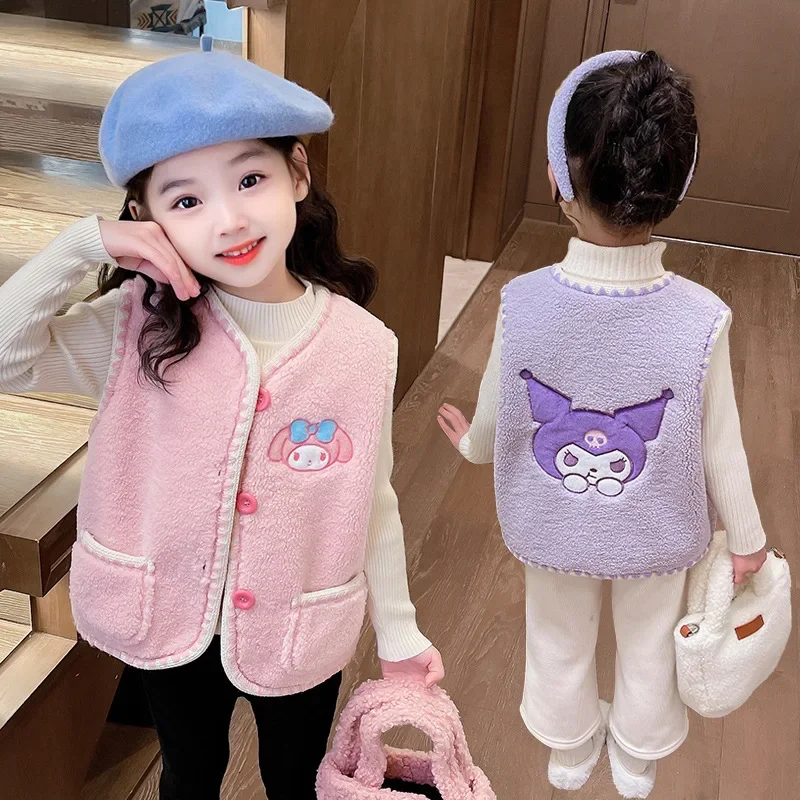 

Autumn Winter Sanrio Waistcoat Bbay Girls Vest Jacket Warm Solid Soft Children Thicked Warm Vest Kids Casual Clothes 2-10Years