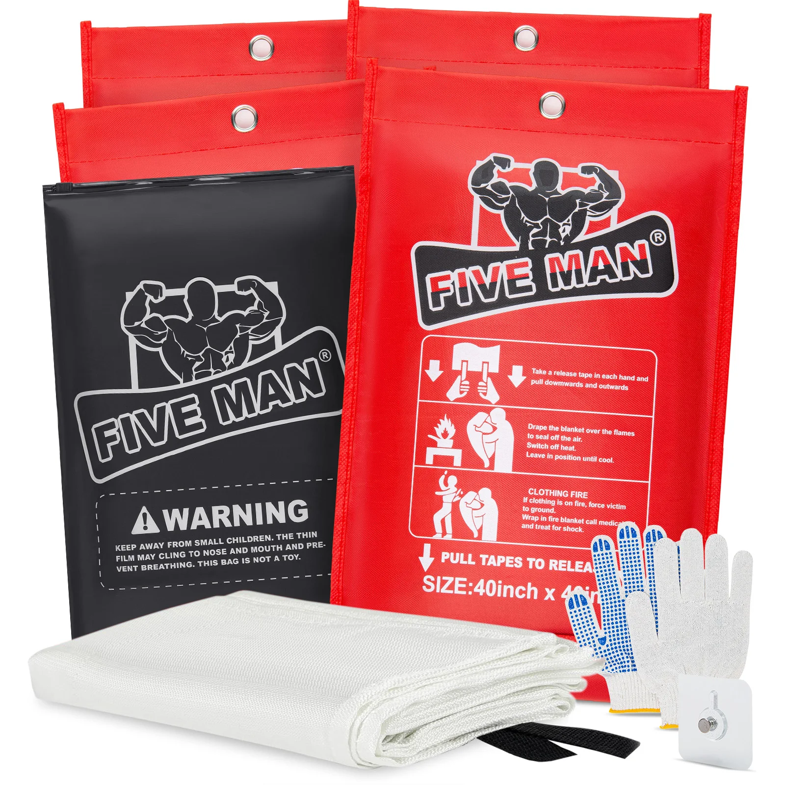 Prepared Hero Emergency Fire Blanket - 4 Pack - Fire Suppression for Kitchen, 40” x 40” Fiberglass Fire Blanket for Home