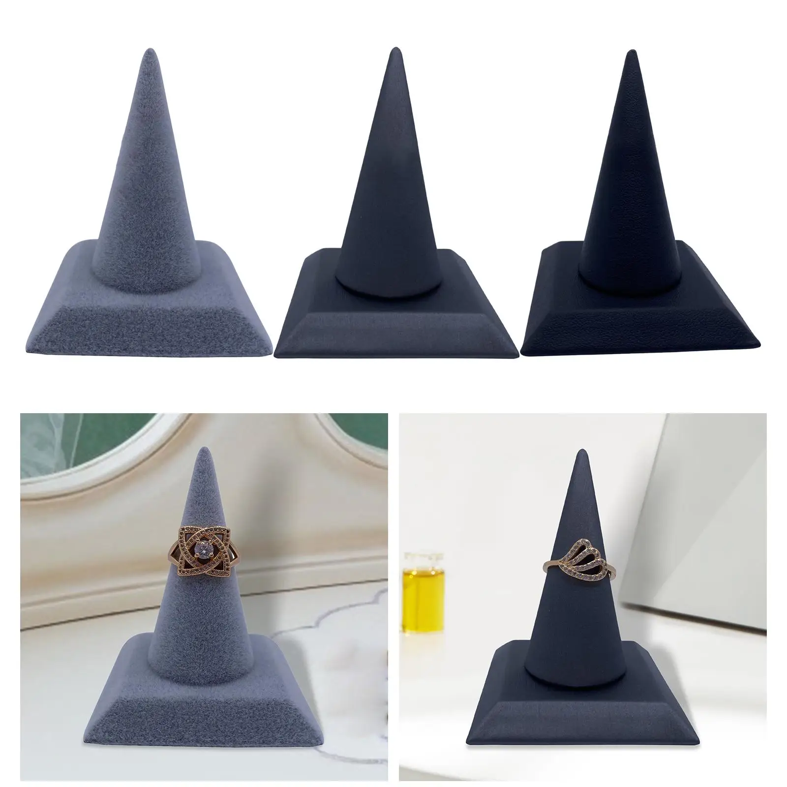 ring Stand Storage Cone Shape PU Velvet Showcase Display Jewelry Holder for Shopping Mall Shows Home Retail Stores Wedding