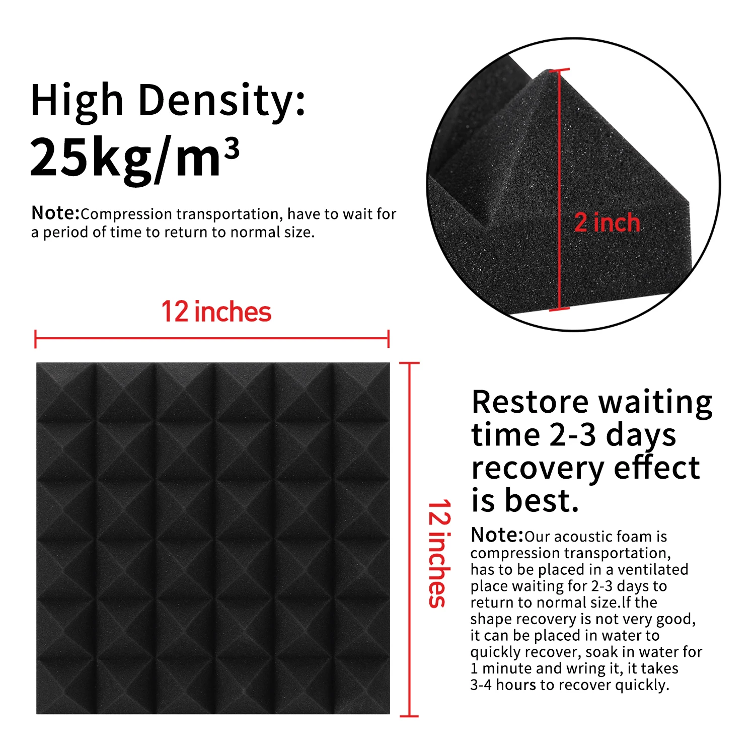 어쿠스틱 폼 패널, 방음 폼, 노이즈 캔슬링 폼, 양면 접착제 포함, 피라미드 2 인치 X 12 인치 X 12 인치, 24 팩, 120 개