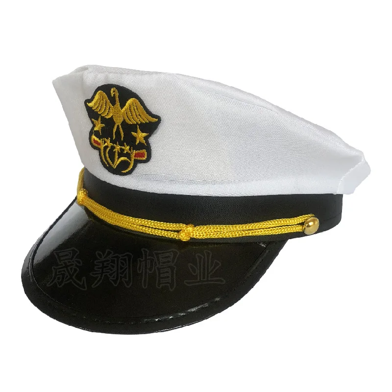 

Military Hat Army Peaked Sun-protective white sailor cap flat-topped men navy sunshade captain style 8M152