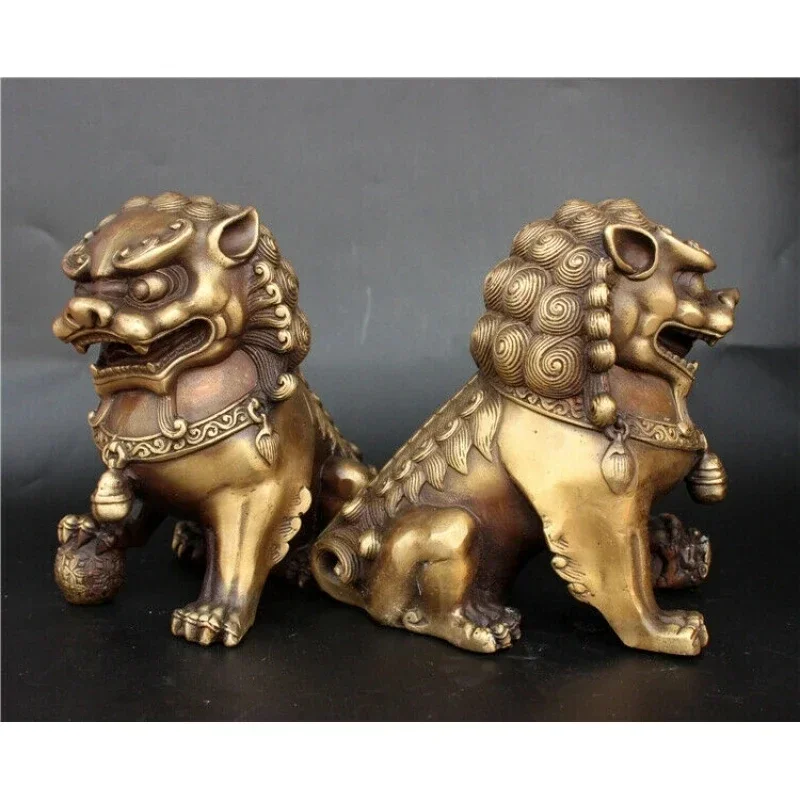 Antique Bronze Fu Foo Dog lion Statue China old Archaic guard lions pair 11cm