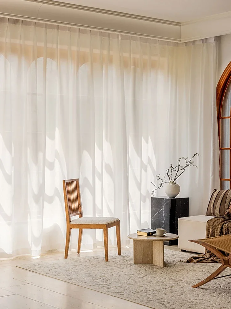 Japanese Minimalist Transparent Curtain Luxury Sun Protection Living Room Decoration Gauze Curtain Art Bedroom Curtains Занавес