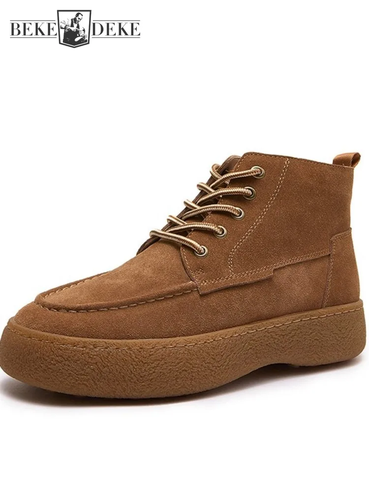 Vintage Winter Thicken Warm Wool Liner Mens Snow Boots Comfortable Platform High Top Shoes Casual Genuine Leather Short Boots