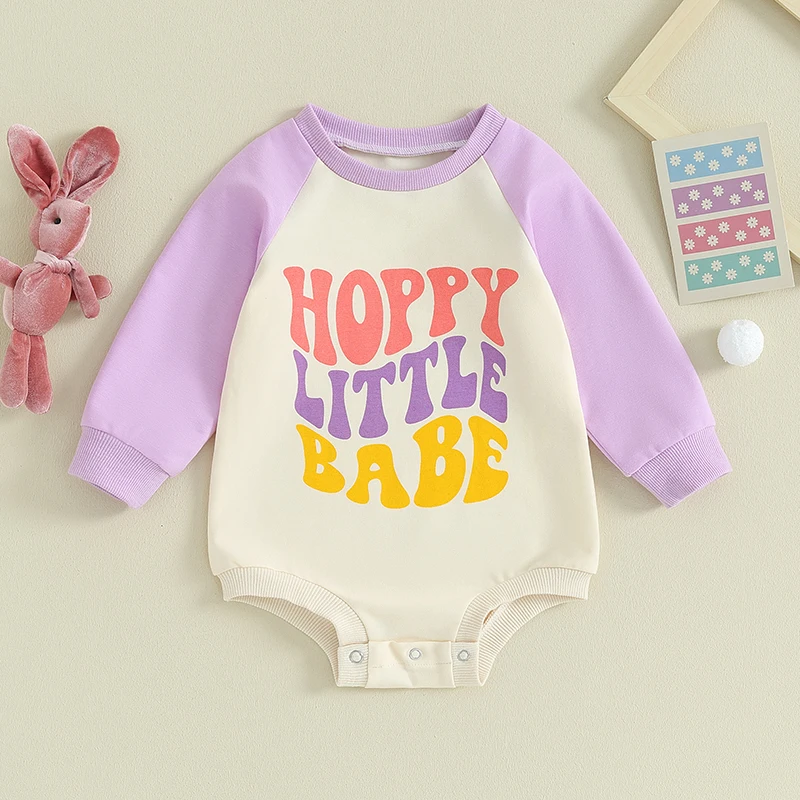 

Newborn Baby Hooded Romper Long Sleeve Jumpsuit Contrast Color Letter Print Round Neck Toddler Outfit Infant Clothing Set