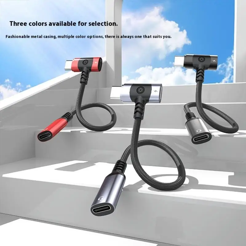 

1Pcs Weave 12CM PD Cable Jack Universal Portable 2 IN 1 USB C Headphone Adapter 10W Dongle Type C Charging Cable
