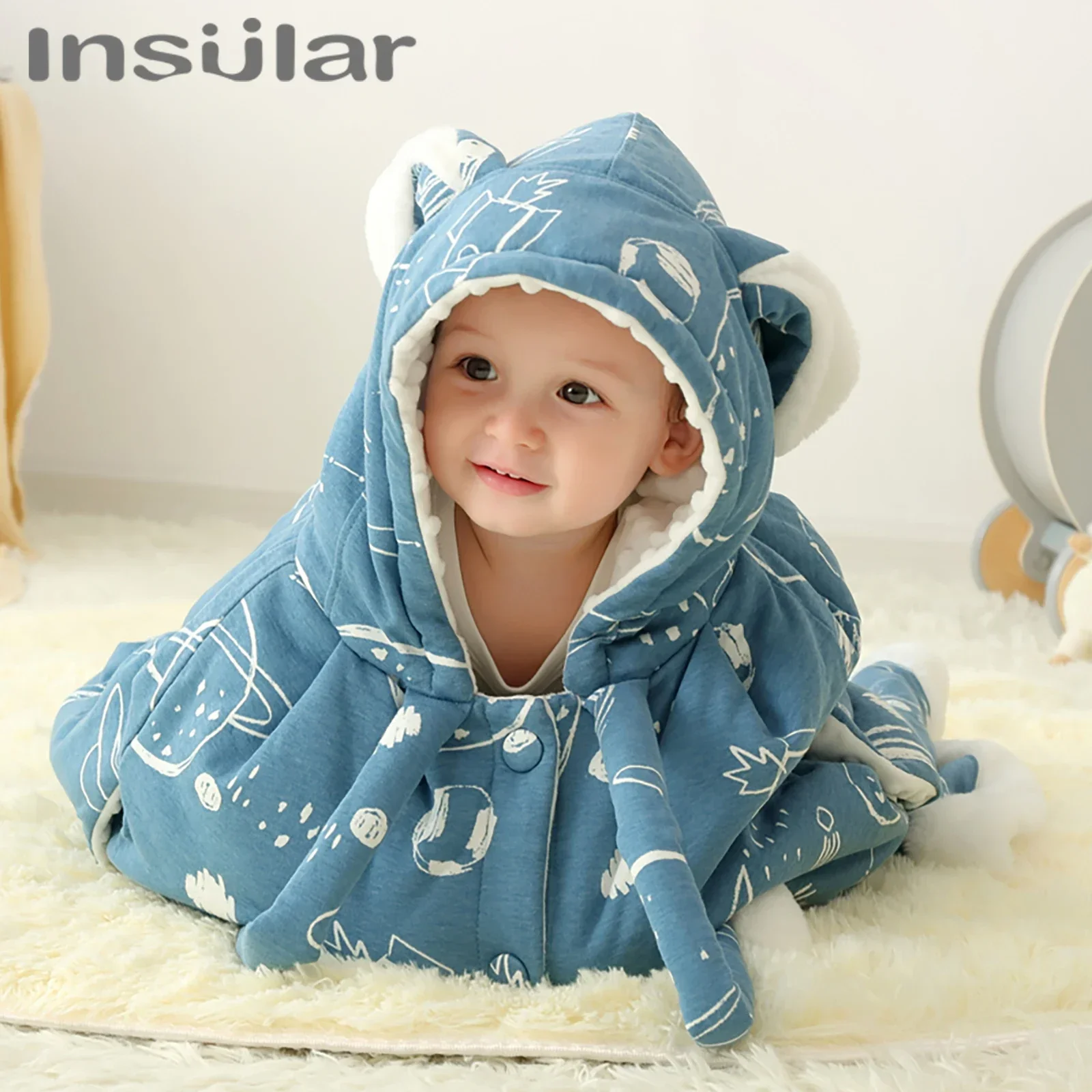 INSULAR Baby Hooded Cape Kid Overcoat Cloak Type Beanie Warming Coat Children Cotton Jacket Blanket Boys Girls Fall Winter 1-5 Y