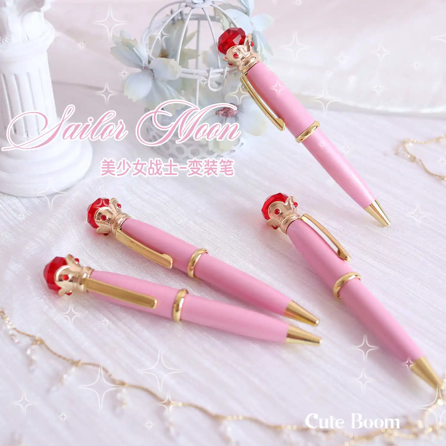 Anime Sailor Ballpoint Pens Cute Pink Transformer Pen Portable Students Stationery Supplies Cosplay Doujin Gifts Custom made