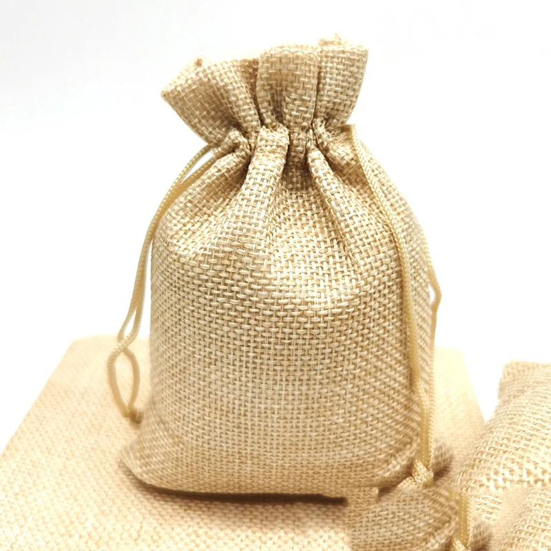 50/100Pcs Fashion Small Burlap Jute Sack Linen Pouch Bag Drawstring Bag Wedding Supplies