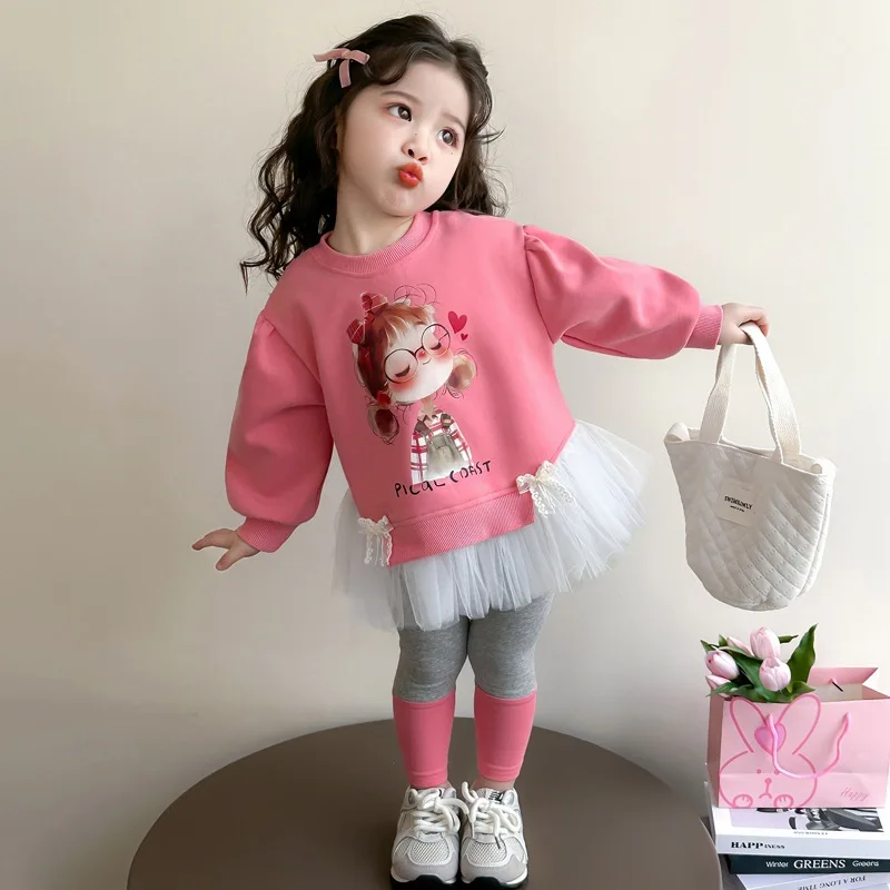 Весенняя одежда для девочек, комплект для отдыха в иностранном стиле, новинка 2025 года, детская лоскутная толстовка с капюшоном, модный комплект из двух предметов