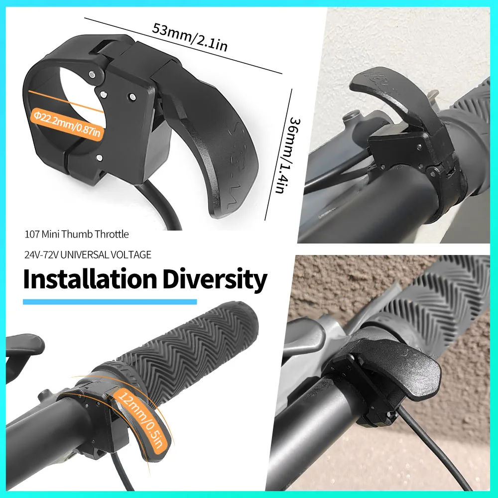 Mini acelerador de pulgar 107X, acelerador de dedo derecho/izquierdo, acelerador de liberación rápida para bicicleta eléctrica de 24V-72V