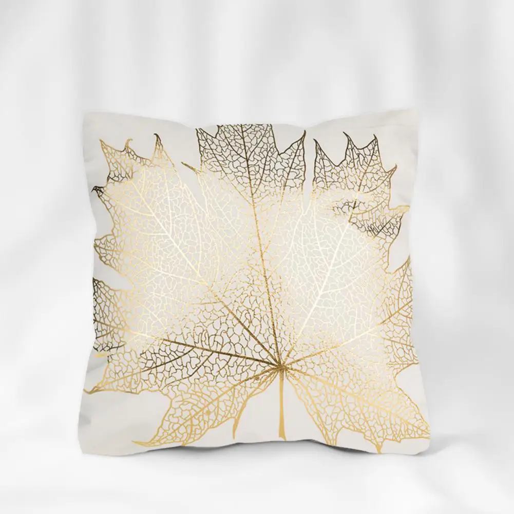 Non-wearing Pillowcase Elegant Bronzing Leaf Print Throw Pillowcase for Bedroom Room Decor Classical Style Square Shape Sofa