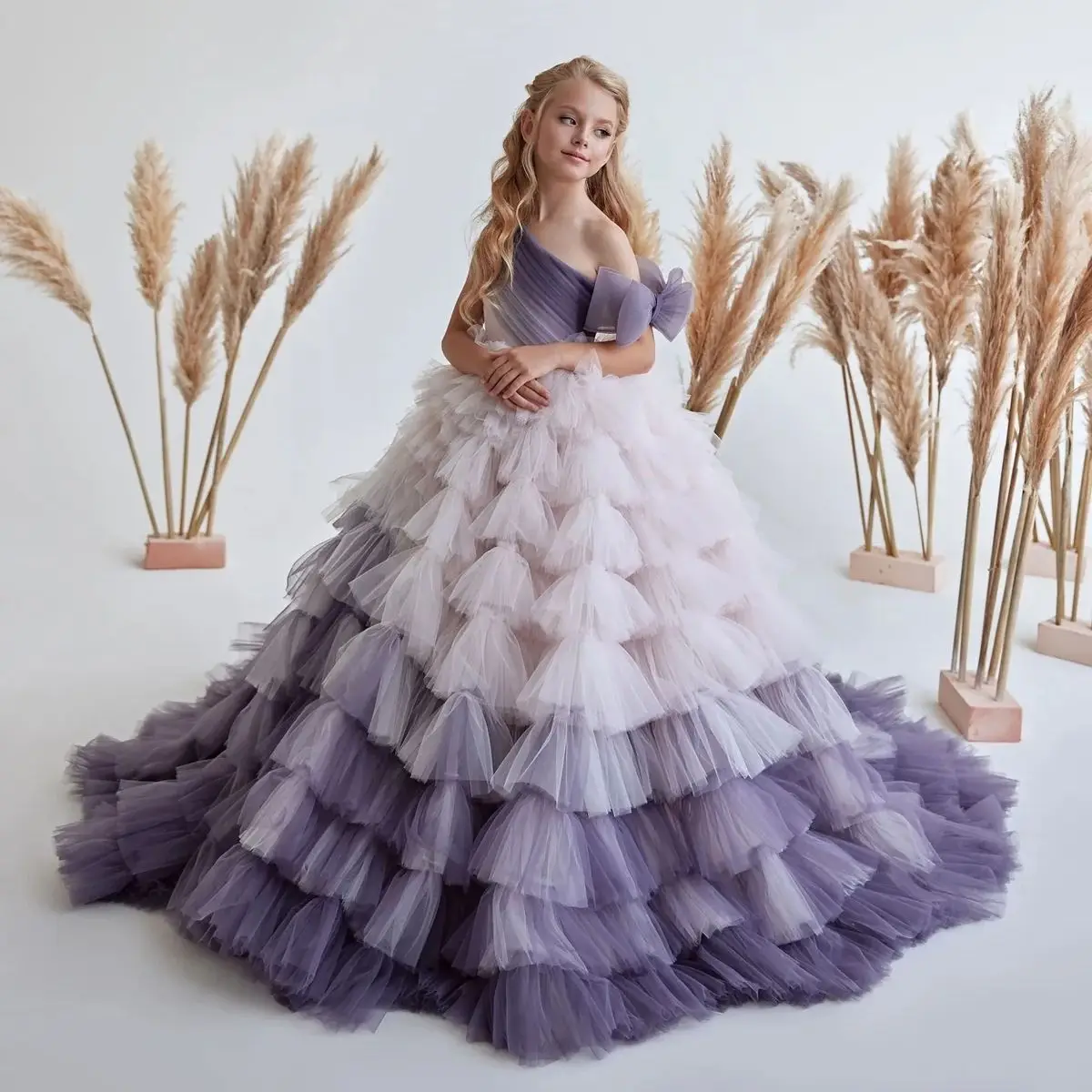 Mini robes de Quinceanera gonflées pour enfants, robe de Rhmexicaine, robes de demoiselle d'honneur à plusieurs niveaux en tulle, robes de reconstitution historique de mariage, enfants, bébé