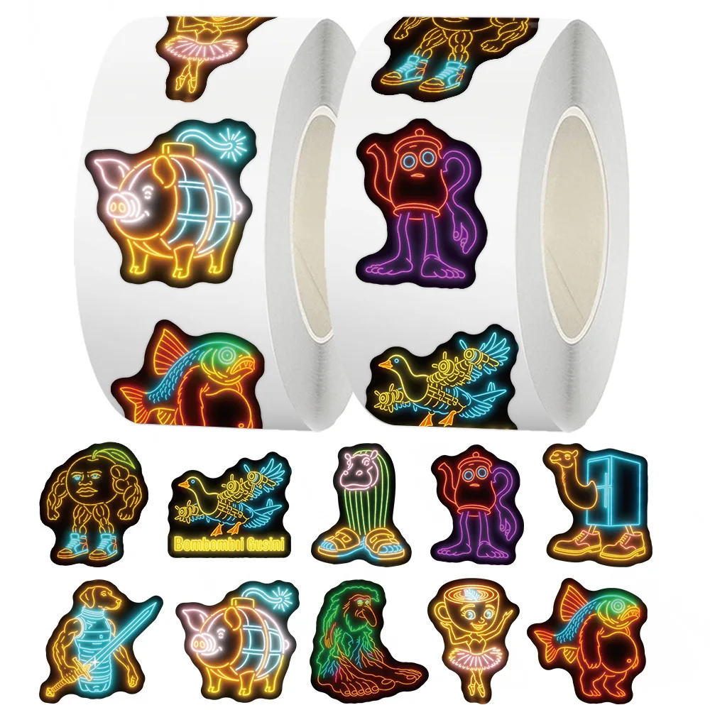 

Neon Light Animal Sticker Roll Sealing Sticker Funny Decoration Manual Account Material Diy Cutting Film Tape Wholesale