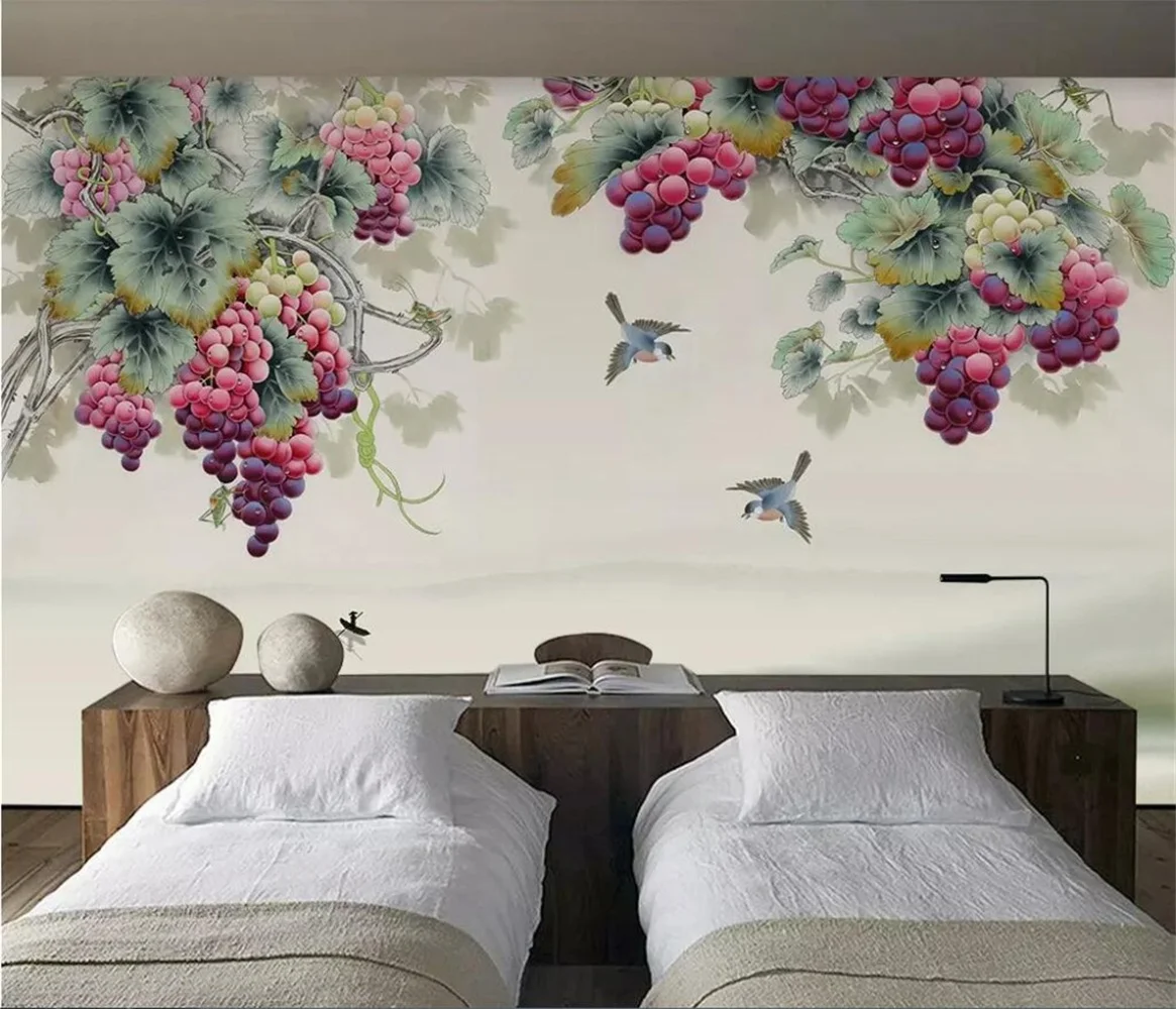 beibehang Custom wallpaper mural new Chinese style hand-painted purple gas East to grape background wall painting 3d wallpaper