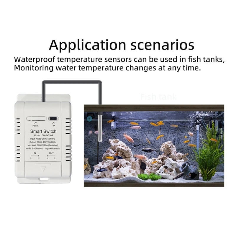 A14F-Ewelink Smart Temperature Switch 20A With Temperature Sensor Support Remote Control For Fish Tank Greenhouse Planting