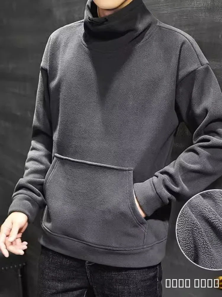 

Men's Fleece Sweatshirt Autumn Winter New Fashion Brand Handsome Loose Thick Warm Half High Collar Jacket Upper Apparel