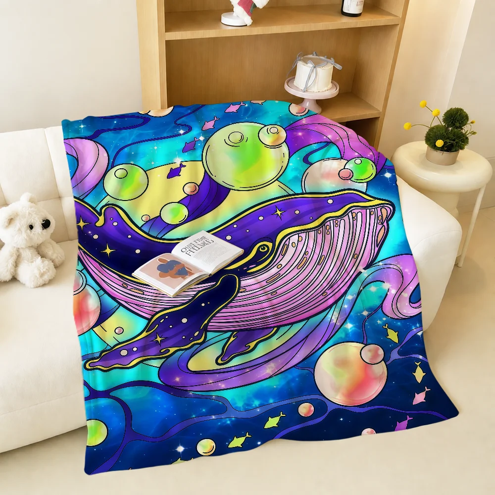 Dreamlike Deep Sea Whales Sky Lighthouse Warm Soft Plush Blanket For Sofa Living Room Nap Home Bedroom Gift Flannel Pet Hogar