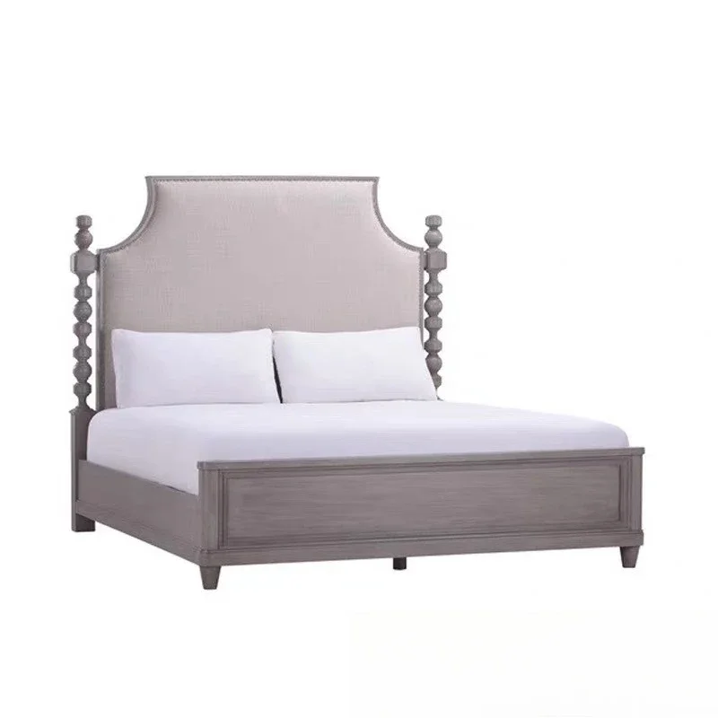 

American Mori Impression Solid Wood Double Furniture Fabric Soft Bed Master Bedroom Fashion Wedding Bed