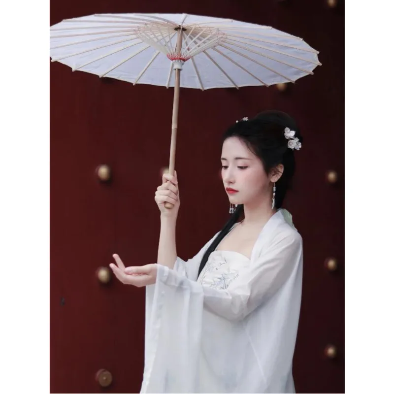 White Silk Decorative Umbrella Windproof Outdoor Decoration Ancient Oil Paper Umbrella Parasol Wedding Bride Diy Handmake Red