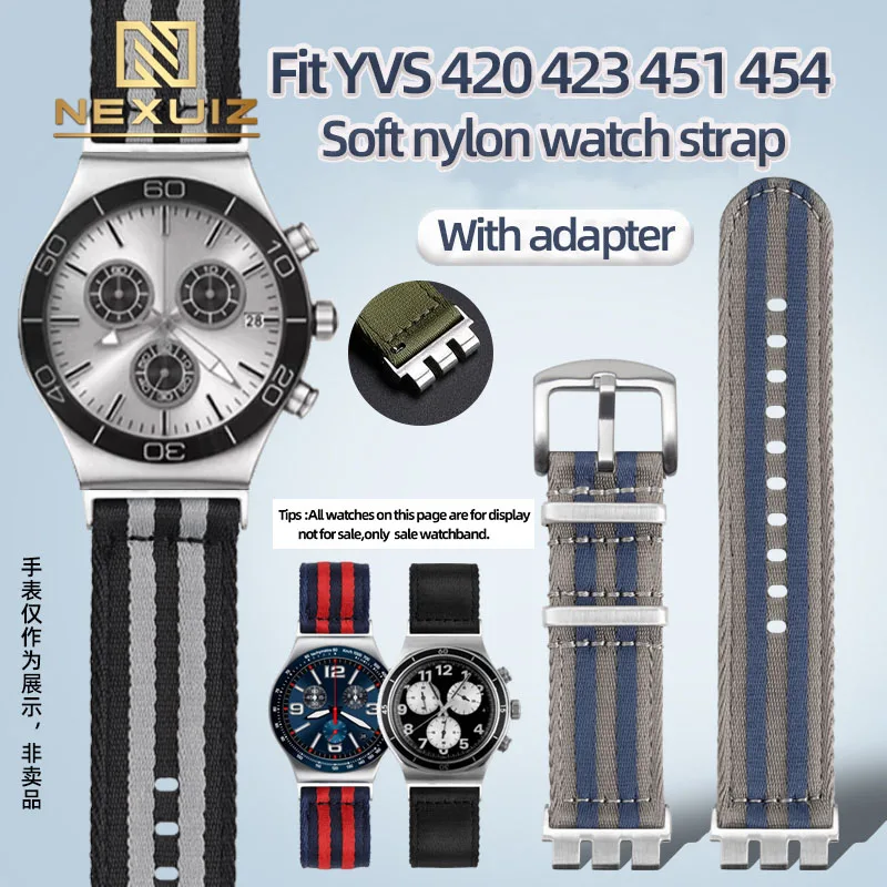 

Black Armygreen Nylon Watch Strap For Swatch YVS420 YVS454 YVS451 YVS400 Wacthaband Waterproof Bracelet 21mm for Men