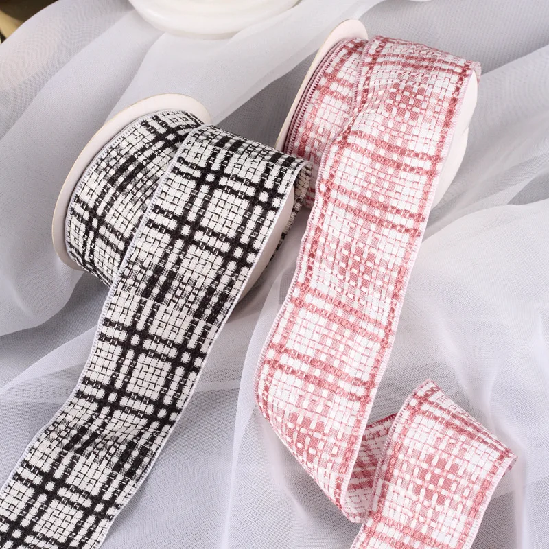 

Tweed Checked Weaving Ribbon 40MM Single Side Black Pink For Handmade Hair Accessories Bows Collar Wholesales Kawaii Ribbon